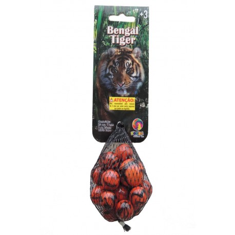 Bolas de Gude 17mm e 25mm Coloridas Importadas Pacote 21 Unidades Modelo Bengal Tiger